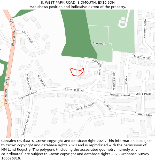 8, WEST PARK ROAD, SIDMOUTH, EX10 9DH: Location map and indicative extent of plot