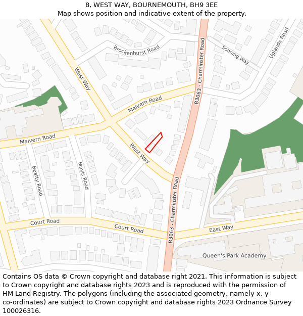 8, WEST WAY, BOURNEMOUTH, BH9 3EE: Location map and indicative extent of plot