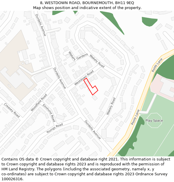 8, WESTDOWN ROAD, BOURNEMOUTH, BH11 9EQ: Location map and indicative extent of plot