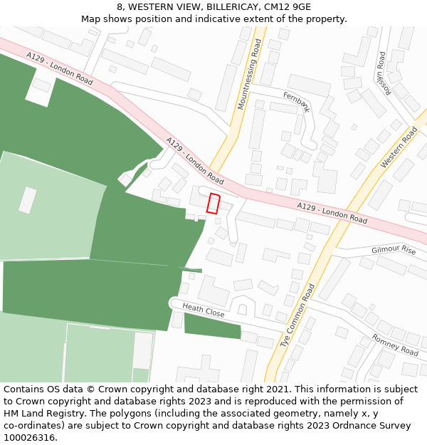 8, WESTERN VIEW, BILLERICAY, CM12 9GE: Location map and indicative extent of plot