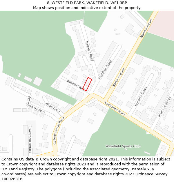 8, WESTFIELD PARK, WAKEFIELD, WF1 3RP: Location map and indicative extent of plot