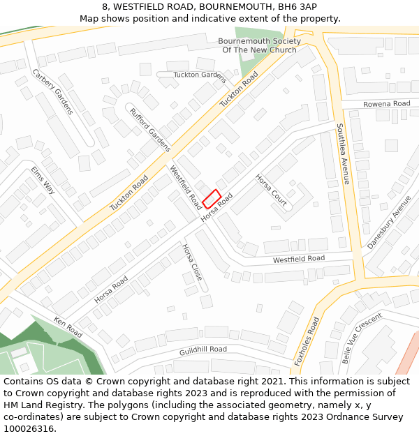 8, WESTFIELD ROAD, BOURNEMOUTH, BH6 3AP: Location map and indicative extent of plot