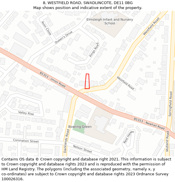 8, WESTFIELD ROAD, SWADLINCOTE, DE11 0BG: Location map and indicative extent of plot