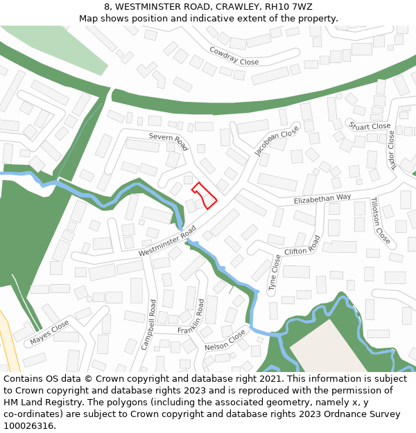 8, WESTMINSTER ROAD, CRAWLEY, RH10 7WZ: Location map and indicative extent of plot