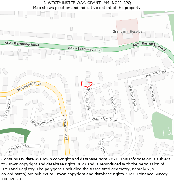 8, WESTMINSTER WAY, GRANTHAM, NG31 8PQ: Location map and indicative extent of plot