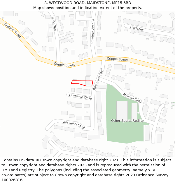 8, WESTWOOD ROAD, MAIDSTONE, ME15 6BB: Location map and indicative extent of plot