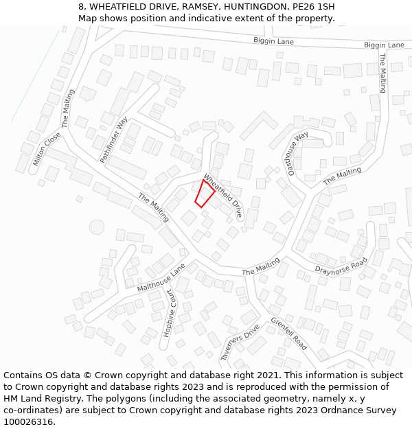 8, WHEATFIELD DRIVE, RAMSEY, HUNTINGDON, PE26 1SH: Location map and indicative extent of plot