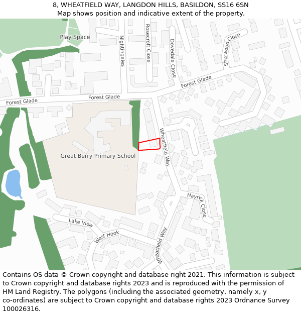 8, WHEATFIELD WAY, LANGDON HILLS, BASILDON, SS16 6SN: Location map and indicative extent of plot