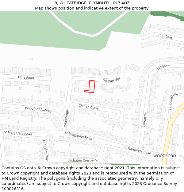 8, WHEATRIDGE, PLYMOUTH, PL7 4QZ: Location map and indicative extent of plot