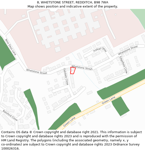 8, WHETSTONE STREET, REDDITCH, B98 7WA: Location map and indicative extent of plot