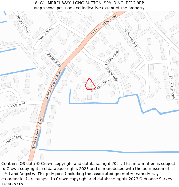 8, WHIMBREL WAY, LONG SUTTON, SPALDING, PE12 9RP: Location map and indicative extent of plot