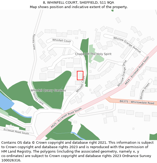 8, WHINFELL COURT, SHEFFIELD, S11 9QA: Location map and indicative extent of plot