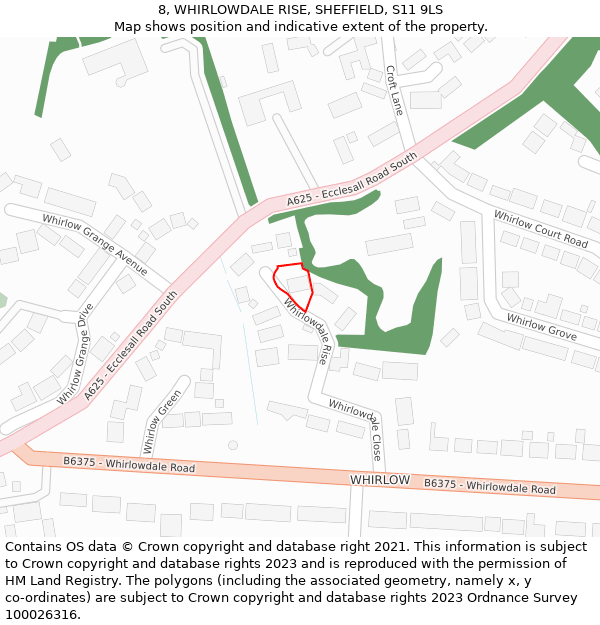 8, WHIRLOWDALE RISE, SHEFFIELD, S11 9LS: Location map and indicative extent of plot