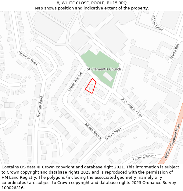 8, WHITE CLOSE, POOLE, BH15 3PQ: Location map and indicative extent of plot