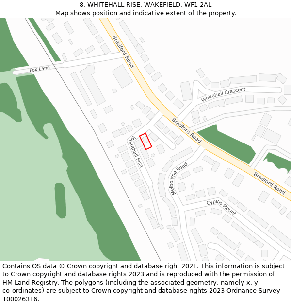 8, WHITEHALL RISE, WAKEFIELD, WF1 2AL: Location map and indicative extent of plot