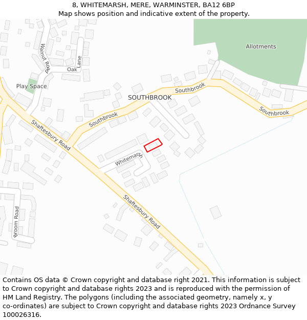 8, WHITEMARSH, MERE, WARMINSTER, BA12 6BP: Location map and indicative extent of plot