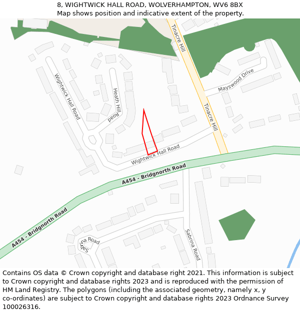8, WIGHTWICK HALL ROAD, WOLVERHAMPTON, WV6 8BX: Location map and indicative extent of plot