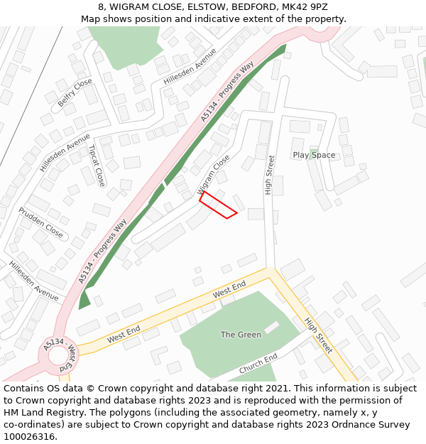 8, WIGRAM CLOSE, ELSTOW, BEDFORD, MK42 9PZ: Location map and indicative extent of plot