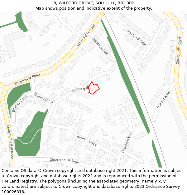 8, WILFORD GROVE, SOLIHULL, B91 3FP: Location map and indicative extent of plot