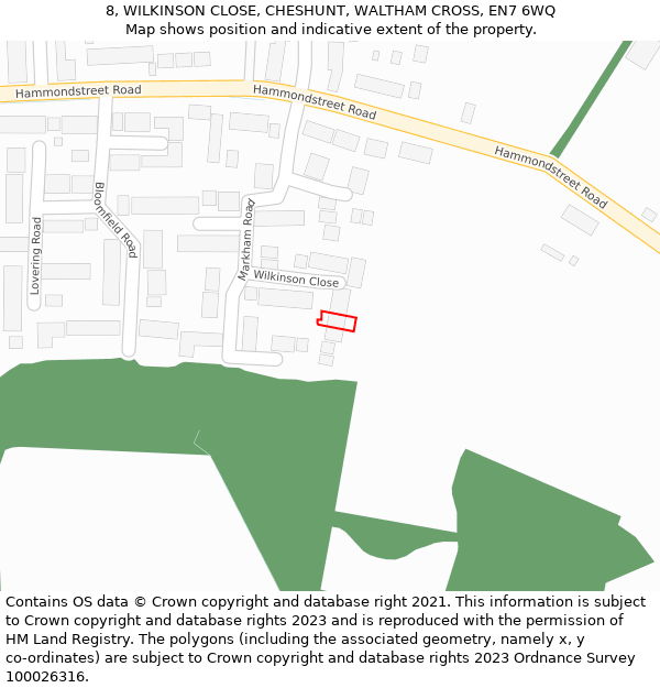 8, WILKINSON CLOSE, CHESHUNT, WALTHAM CROSS, EN7 6WQ: Location map and indicative extent of plot