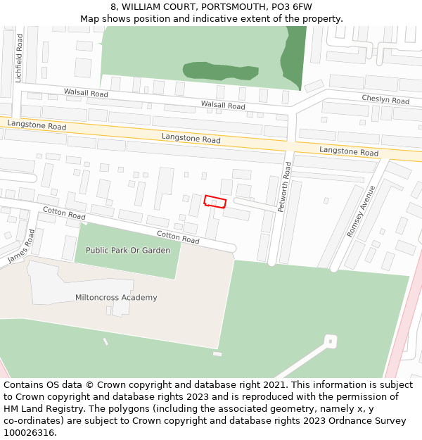 8, WILLIAM COURT, PORTSMOUTH, PO3 6FW: Location map and indicative extent of plot
