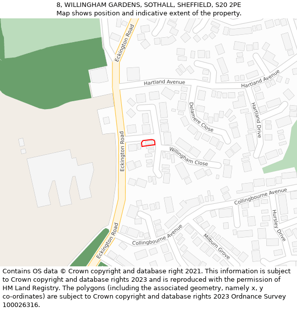 8, WILLINGHAM GARDENS, SOTHALL, SHEFFIELD, S20 2PE: Location map and indicative extent of plot