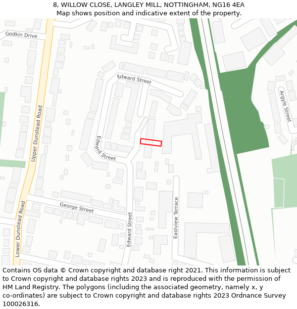 8, WILLOW CLOSE, LANGLEY MILL, NOTTINGHAM, NG16 4EA: Location map and indicative extent of plot