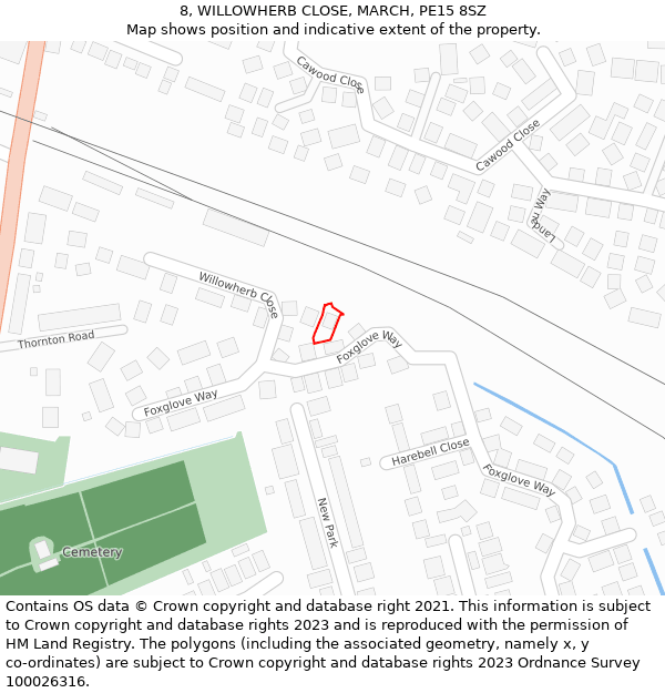 8, WILLOWHERB CLOSE, MARCH, PE15 8SZ: Location map and indicative extent of plot