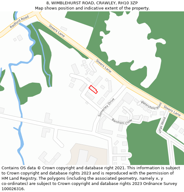 8, WIMBLEHURST ROAD, CRAWLEY, RH10 3ZP: Location map and indicative extent of plot