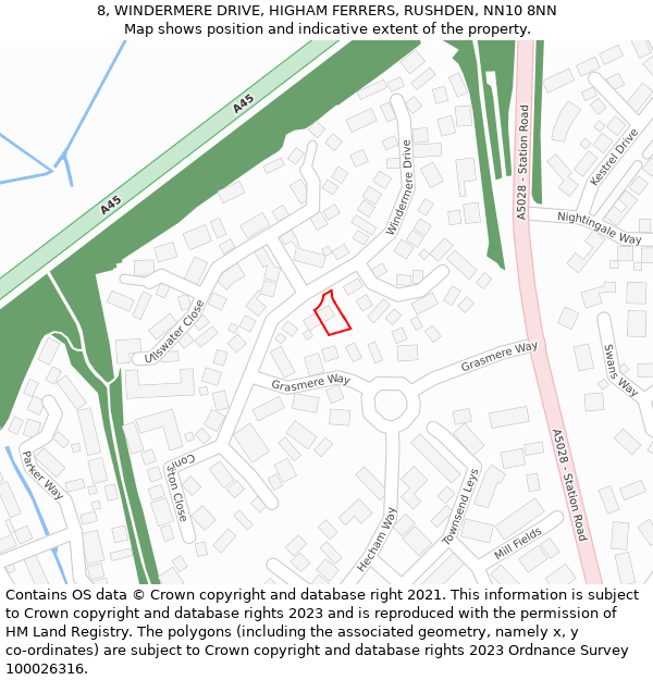 8, WINDERMERE DRIVE, HIGHAM FERRERS, RUSHDEN, NN10 8NN: Location map and indicative extent of plot