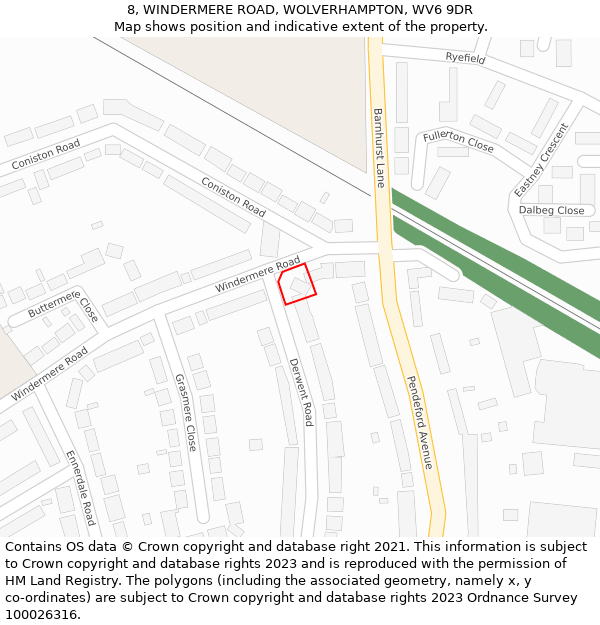 8, WINDERMERE ROAD, WOLVERHAMPTON, WV6 9DR: Location map and indicative extent of plot