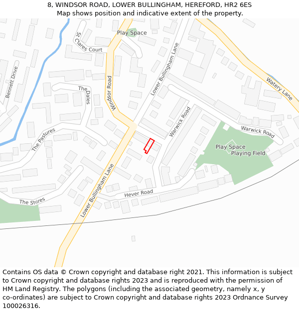 8, WINDSOR ROAD, LOWER BULLINGHAM, HEREFORD, HR2 6ES: Location map and indicative extent of plot