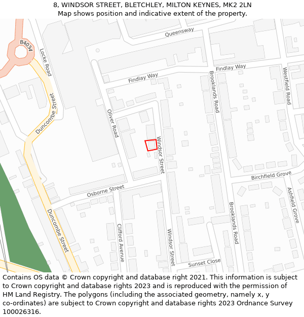 8, WINDSOR STREET, BLETCHLEY, MILTON KEYNES, MK2 2LN: Location map and indicative extent of plot