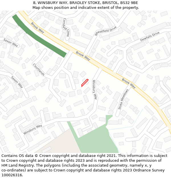 8, WINSBURY WAY, BRADLEY STOKE, BRISTOL, BS32 9BE: Location map and indicative extent of plot