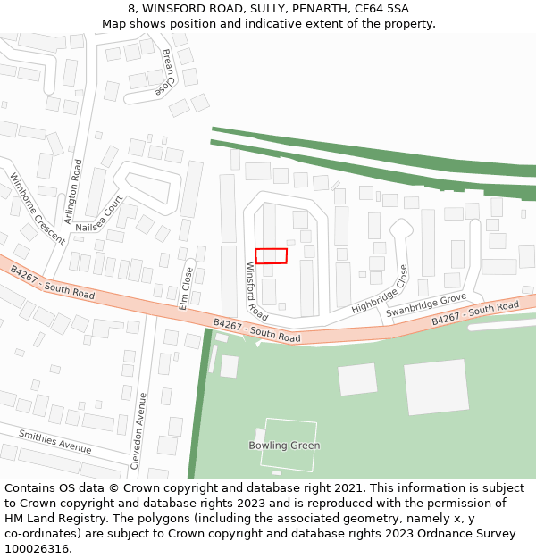 8, WINSFORD ROAD, SULLY, PENARTH, CF64 5SA: Location map and indicative extent of plot