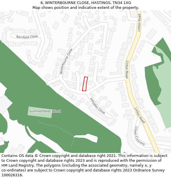 8, WINTERBOURNE CLOSE, HASTINGS, TN34 1XG: Location map and indicative extent of plot