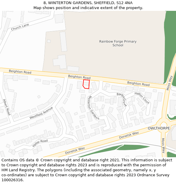 8, WINTERTON GARDENS, SHEFFIELD, S12 4NA: Location map and indicative extent of plot