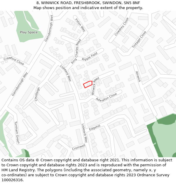 8, WINWICK ROAD, FRESHBROOK, SWINDON, SN5 8NF: Location map and indicative extent of plot