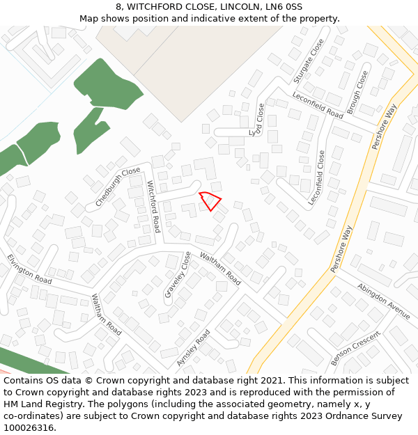 8, WITCHFORD CLOSE, LINCOLN, LN6 0SS: Location map and indicative extent of plot