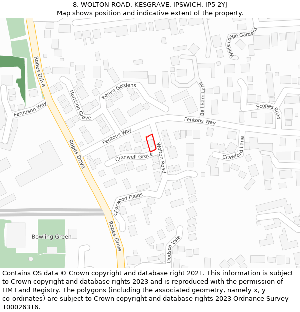 8, WOLTON ROAD, KESGRAVE, IPSWICH, IP5 2YJ: Location map and indicative extent of plot