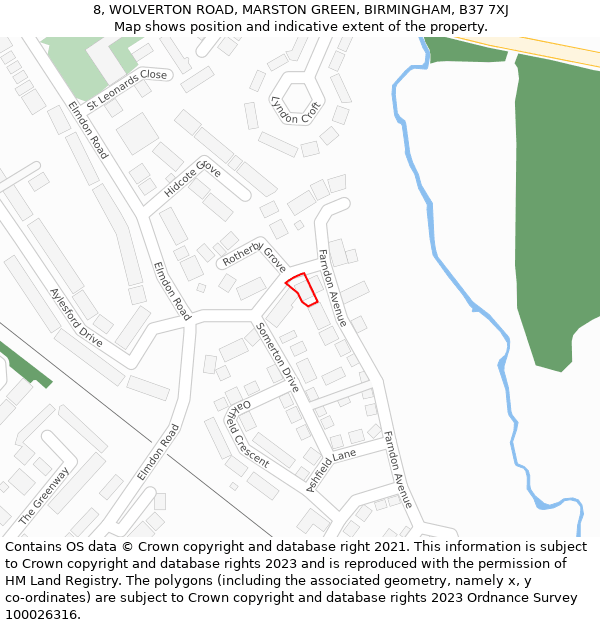 8, WOLVERTON ROAD, MARSTON GREEN, BIRMINGHAM, B37 7XJ: Location map and indicative extent of plot