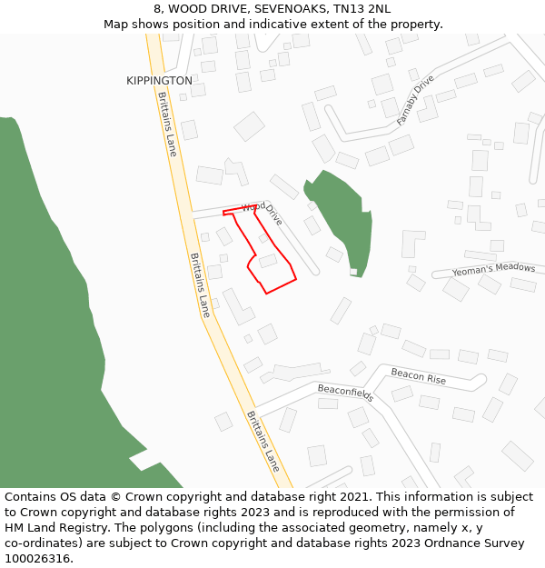 8, WOOD DRIVE, SEVENOAKS, TN13 2NL: Location map and indicative extent of plot