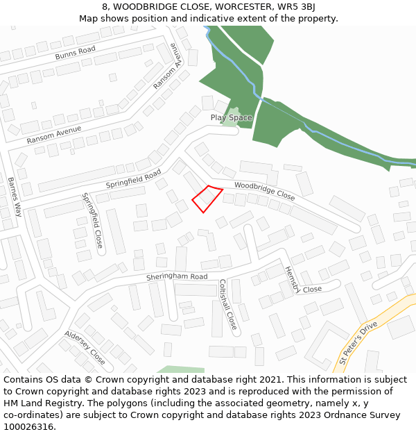8, WOODBRIDGE CLOSE, WORCESTER, WR5 3BJ: Location map and indicative extent of plot
