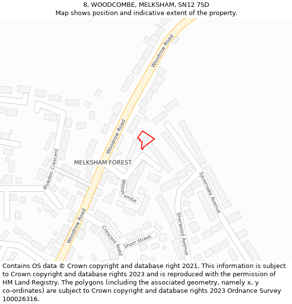 8, WOODCOMBE, MELKSHAM, SN12 7SD: Location map and indicative extent of plot