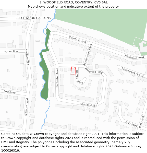 8, WOODFIELD ROAD, COVENTRY, CV5 6AL: Location map and indicative extent of plot