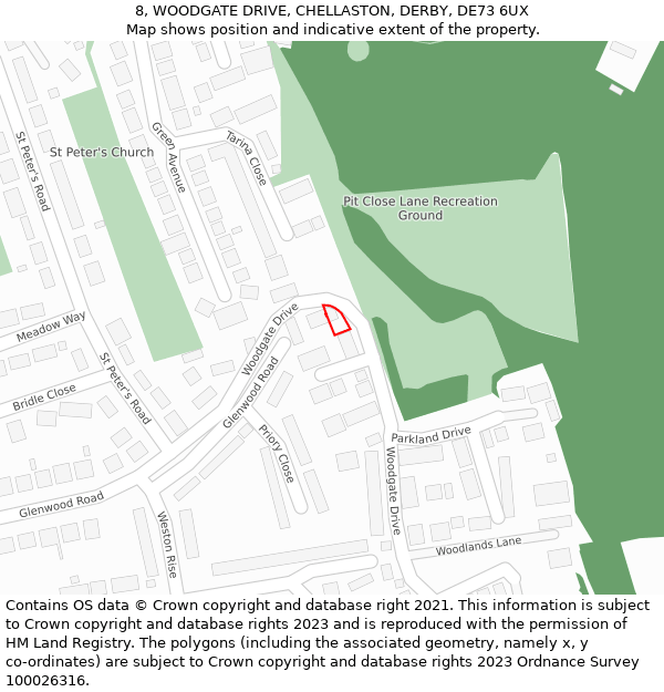 8, WOODGATE DRIVE, CHELLASTON, DERBY, DE73 6UX: Location map and indicative extent of plot