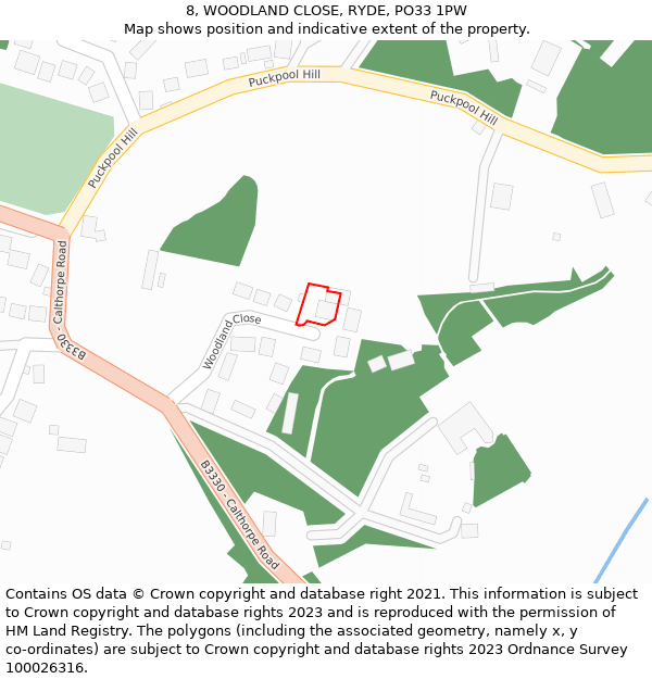 8, WOODLAND CLOSE, RYDE, PO33 1PW: Location map and indicative extent of plot