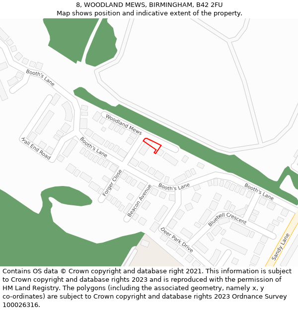 8, WOODLAND MEWS, BIRMINGHAM, B42 2FU: Location map and indicative extent of plot