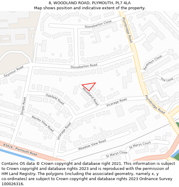 8, WOODLAND ROAD, PLYMOUTH, PL7 4LA: Location map and indicative extent of plot