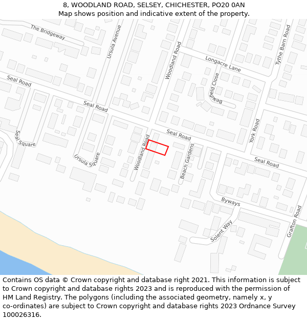 8, WOODLAND ROAD, SELSEY, CHICHESTER, PO20 0AN: Location map and indicative extent of plot